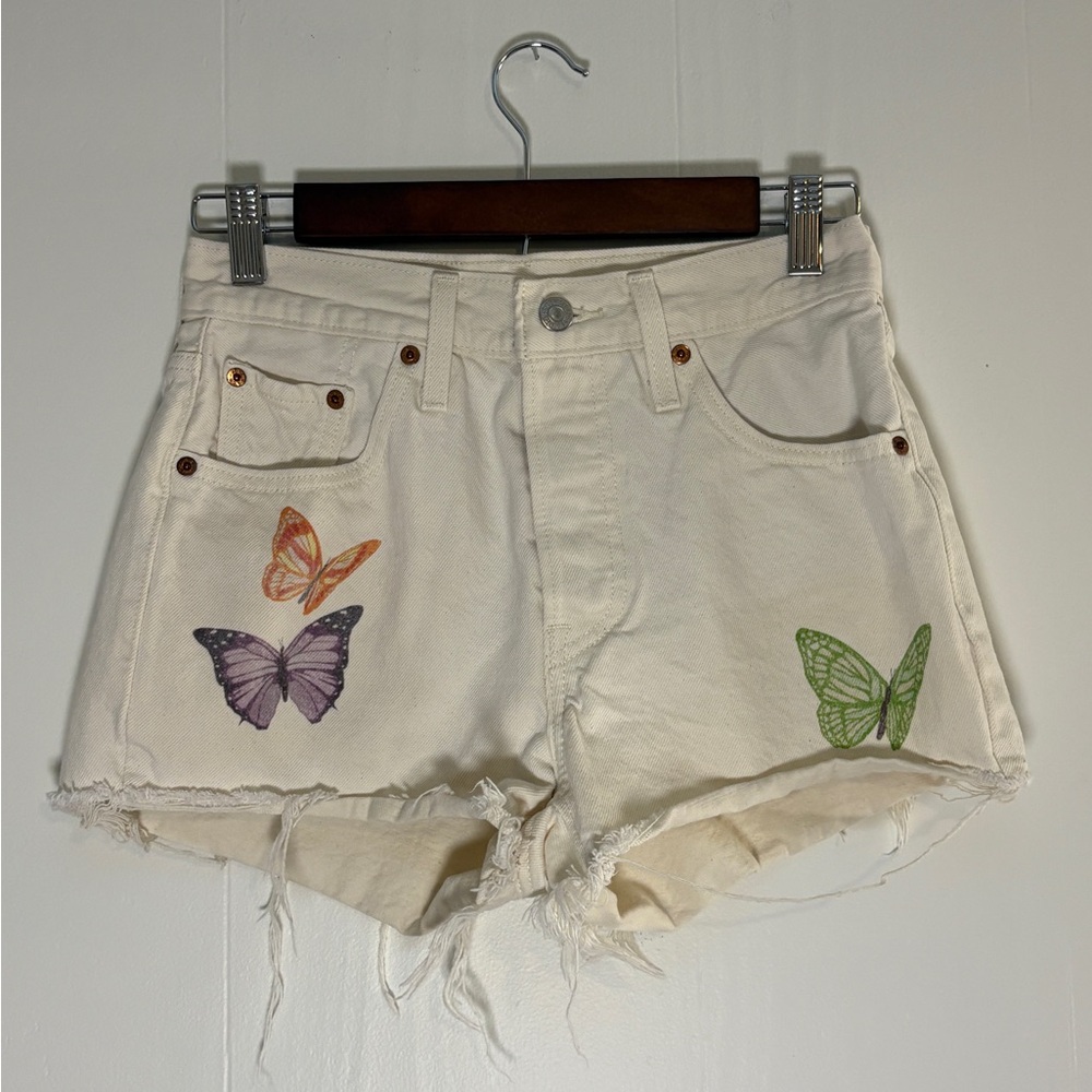 Levi's Cream Jean Shorts with Butterfly Design